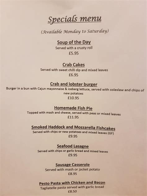 Menu at The Elburton Inn pub & bar, Plymouth.